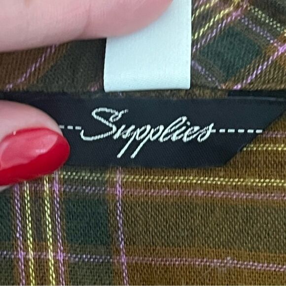 Women’s Long Sleeve Plaid Crop Top Sz XL Aged Bronze​​​ - Picture 6 of 11